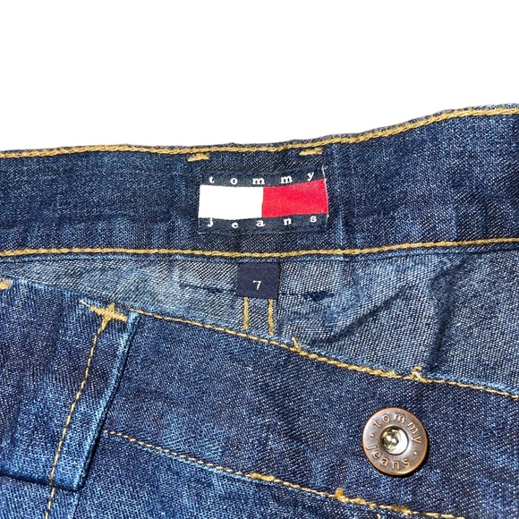 Tommy Jeans Navy Flare Med Wash Flip Button Back Pocket Size 7 Juniors Y2K - Picture 7 of 8